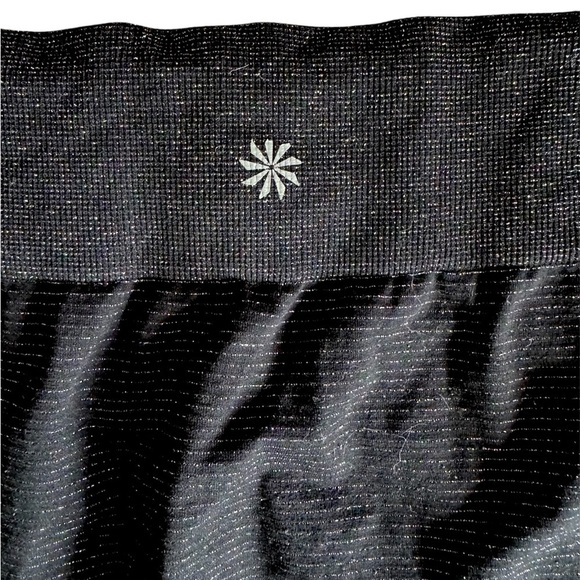 ATHLETA 7/8 Leggings Stretchy Activewear Yoga Black Metallic Silver Stripe XL - Picture 4 of 4